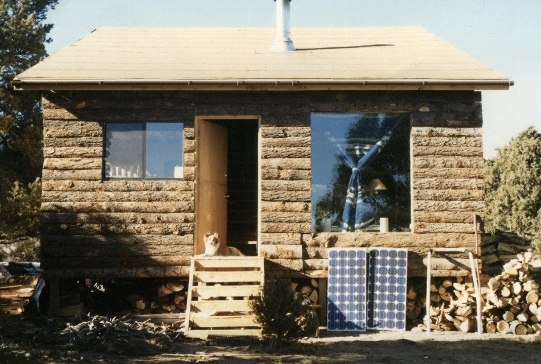 Our solar cabin w/ blanket curtains.